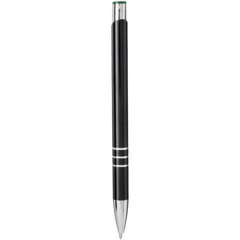 Stylo bille rétractable avec corps noir et une gamme de différentes couleurs pour le haut du stylo. Lors de la gravure au laser, la couleur en dessous est révélée, assortie à la couleur du haut du stylo. Le stylo a une agrafe en métal, un corps en aluminium, une pointe et un embout en ABS. La gamme Moneta, vaste et populaire, est disponible dans de nombreux styles et finitions différents.