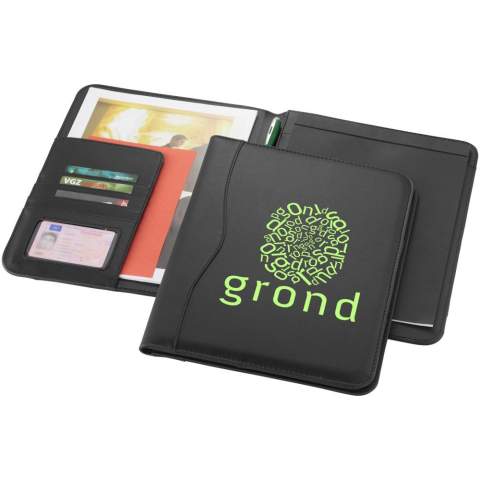 Conférencier avec passant pour stylo, poches pour documents et bloc-notes de 20 pages à lignes. Stylo et accessoires non fournis.