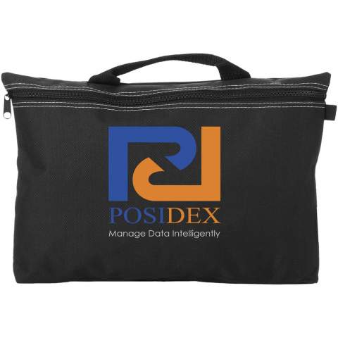 The Orlando conference bag is a product that thanks to the large print area can easily steal the show at any conference, trade fair or other events. Orlando is made of strong, versatile 600D polyester, closes and opens with a zipper and has a convenient pen loop on the bag's exterior. It offers enough space to store papers of up to A4 size and, besides this, the bag is easy to carry using the carry handle.   
 