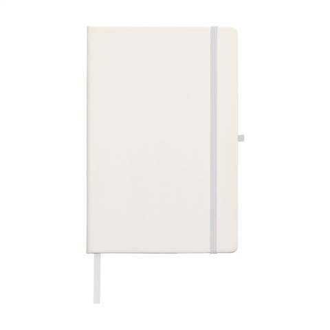 WoW! Practical notebook in A5 format. With hard RPET cover (made from PET bottles) and approx. 80 sheets/160 sheets of cream coloured, lined paper (70 g/m²). With handy elastic closure, reading ribbon and pen loop.
