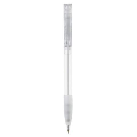 Toppoint design ball pen with rubber grip, made in Germany. This pen has a blue writing X20 refill for 2.5km of writing pleasure. Made with transparent parts.