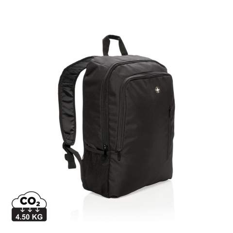 Streamlined styling and intelligently placed features add up to a minimalist footprint with this 600D & 1680D polyester backpack. 1 big main compartment sized to fit laptops with up to 17 inch displays. Second compartment with practical organisation for everything else you need to carry. With side mesh water bottle pocket. PVC free.<br /><br />FitsLaptopTabletSizeInches: 17.0