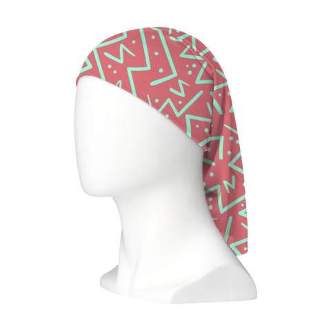 Multifunctional seamless bandana from RPET: 100% recycled from PET bottles (130 g/m²). Environmentally friendly and ecologically sound. This material is very comfortable. It breathes, absorbs and dries quickly. This trendy accessory can be worn in different ways: as a scarf, hairband, mask, headscarf or wristband. Protects against the sun and the cold. One size. Including full-colour sublimation print. Made in Europe.