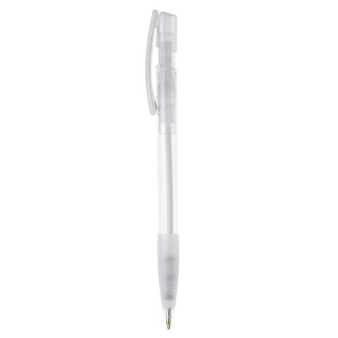 Toppoint design ball pen with rubber grip, made in Germany. This pen has a blue writing X20 refill for 2.5km of writing pleasure. Made with transparent parts.