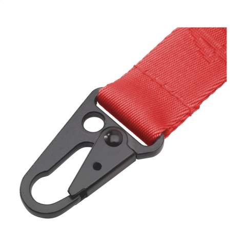 Lanyard van sterk geweven 100% nylon. Met massieve, metalen karabijnhaak. Inclusief ingeweven logo in dezelfde kleur als het nylon van de lanyard. Verkrijgbaar in elke gewenste kleur.