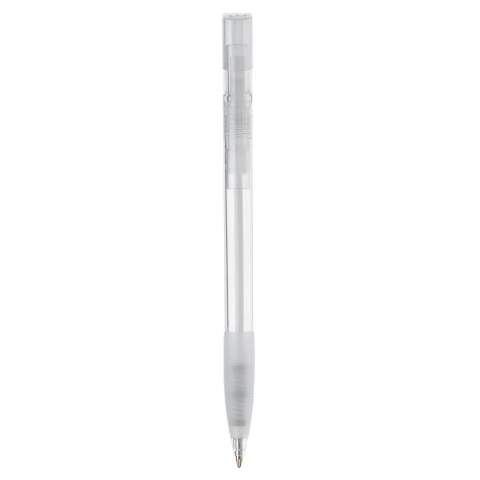 Toppoint design ball pen with rubber grip, made in Germany. This pen has a blue writing X20 refill for 2.5km of writing pleasure. Made with transparent parts.