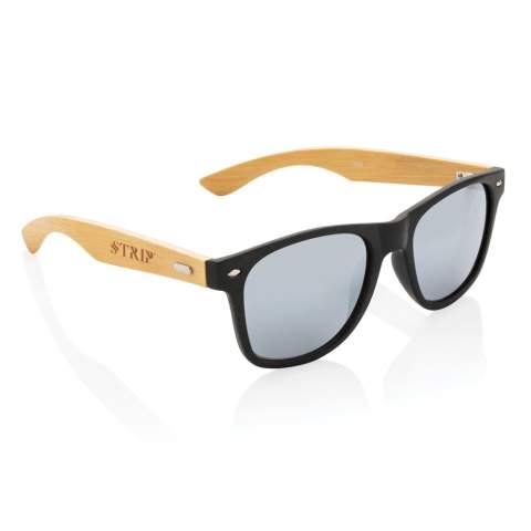 Sunglasses made with RCS certified recycled PC frame and FSC® 100% bamboo temples . Recycled content of frame is 100%. Total recycled content: 41% based on total item weight. RCS certification ensures a completely certified supply chain of the recycled materials. The lenses are smokey acrylic and conform EN ISO 12312-1, UV 400 and CAT 3. Packed in a FSC® kraft packaging.