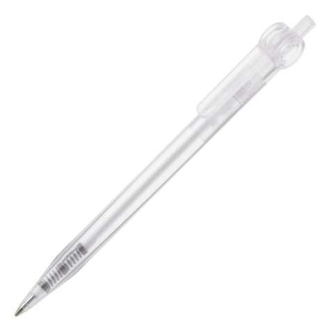 Kunststoff Toppoint Kugelschreiber mit flachem Clip. Made in Germany. Ausgestattet mit einer X20-Mine für 2,5km Schreibleistung. Mine blauschreibend. Transparent. 