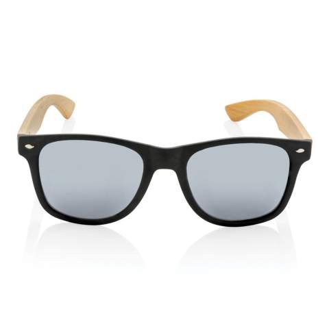 Sunglasses made with RCS certified recycled PC frame and FSC® 100% bamboo temples . Recycled content of frame is 100%. Total recycled content: 41% based on total item weight. RCS certification ensures a completely certified supply chain of the recycled materials. The lenses are smokey acrylic and conform EN ISO 12312-1, UV 400 and CAT 3. Packed in a FSC® kraft packaging.