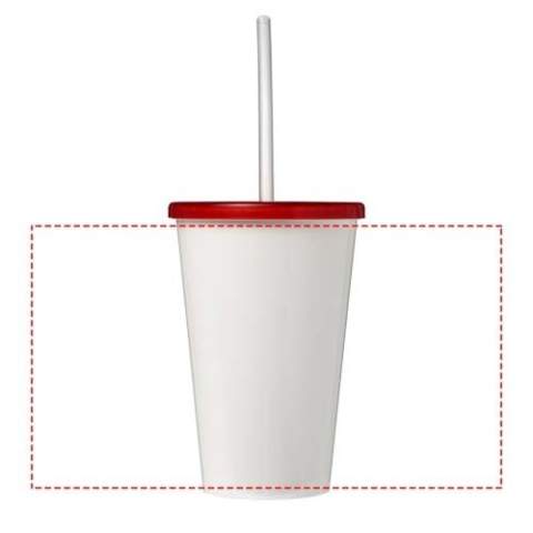 Double-wall insulated tumbler. The outer layer of the tumbler is made from recycled plastic. Tumbler features a full colour wraparound design moulded to the product, making it long-lasting and durable. Supplied with a PE straw. Volume capacity is 350 ml. Made in the UK. Packed in a home-compostable bag. BPA-free.