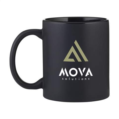 High quality ceramic mug with a matt black exterior and a glossy black interior. Dishwasher safe. The imprint is dishwasher tested and certified: EN 12875-2. Capacity 350 ml.