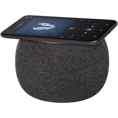 A more sustainable choice! The 3W Ecofiber speaker produces crystal clear sound by Bluetooth® or AUX connection, making it perfect for the office or at home. The trendy mixed material look of the bamboo and recycled fabric wrap will catch everyone's attention. The top part of the speaker also functions as a 10W wireless charging pad, capable of charging any wireless charging compatible device. The built-in 1200 mAh battery will keep the music playing for up to 6 hours. Built-in music control and microphone for hands-free operation. Comes with a 90 cm TPE 2A USB-A to Type-C charging cable. Bluetooth® working range is 10 meters (33ft). Bluetooth® version 5.3. Delivered with a kraft paper gift box and instruction manual. 