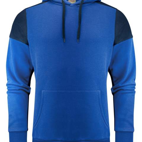 Bicolor hoodie. Contrasterend neklint. Kangoeroezak aan de voorzijde. Geborsteld aan de binnenzijde. 2x2 rib met elastaan aan de boord onderaan en aan de manchetten. Uitscheurbaar neklabel en afzonderlijk geweven maatlabel. Aan de binnenzijde van de linkerzijnaad werd een zakje voorzien voor het innaaien van een waschip. Oeko-Tex 100 gecertificeerd.