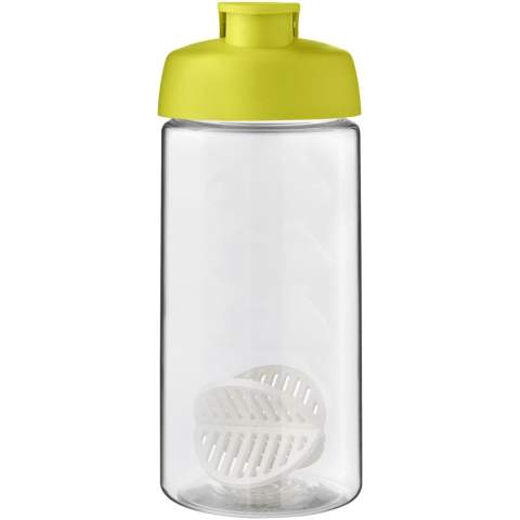 Single-wall sport bottle with shaker ball for the smooth mixing of protein shakes. Features a spill-proof lid with flip closure and finger grip design. Volume capacity is 500 ml. Made in the UK. Packed in a recycled PE plastic bag. BPA-free.