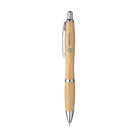 WoW! Blue ink bamboo ballpoint pen with metal clip and silver-coloured accents.