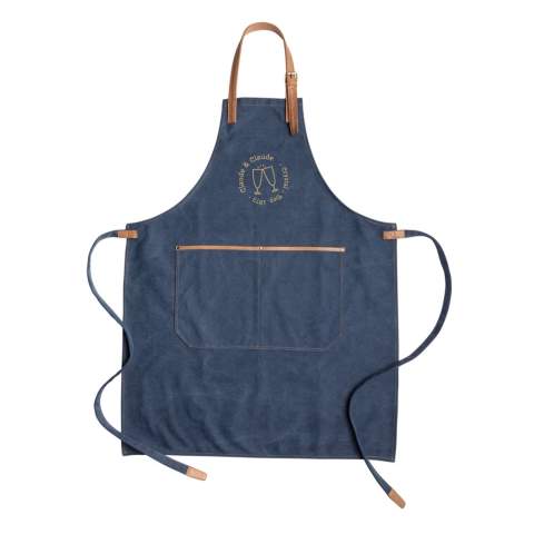 Be a top chef in this beautiful apron made in a heavy quality 16oz. canvas with PU accent details.  With a one-size design, it has adjustable straps at the neck and on the sides. A large pocket comes in handy for storing notes and utensils. Supplied in a Kraft gift box. Machine wash at 30 degrees celsius with similar colours.