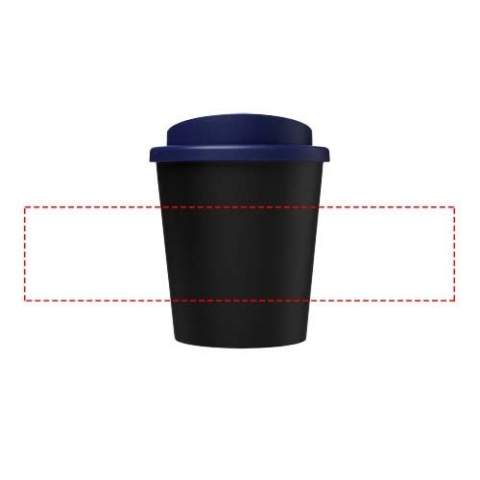 Compact, double-wall insulated tumbler with twist-on lid. Fits under most coffee makers. The tumbler is 70% recycled in total, with a recycled mug with black inner layer, and a standard lid. Since the lid is not made of recycled material it can be ordered in a wide range of different colours. Mug is fully recyclable. The shades of black may vary due to the nature of the recycled material. Volume capacity is 250 ml. Made in the UK. Packed in a recycled PE plastic bag.