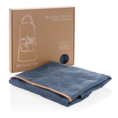 Be a top chef in this beautiful apron made in a heavy quality 16oz. canvas with PU accent details.  With a one-size design, it has adjustable straps at the neck and on the sides. A large pocket comes in handy for storing notes and utensils. Supplied in a Kraft gift box. Machine wash at 30 degrees celsius with similar colours.