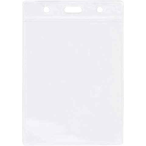 Porte-badge avec insert au dos et ouverture sur le haut pour attacher à une lanière ou à un clip extensible. Ce produit convient pour une carte de 9,2 x 7,8 cm.