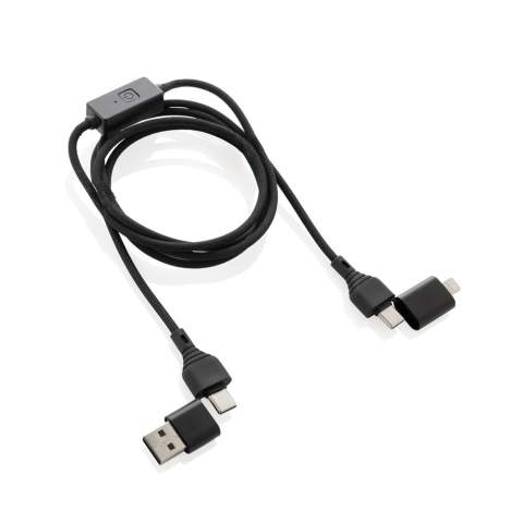Oplaad- en datakabel van 60 W die al uw mobiele apparaten op topsnelheid kan opladen en zelfs het opladen van laptops ondersteunt. De kabel heeft een unieke geïntegreerde knop om de gegevensoverdrachtfunctie uit te schakelen wanneer u de kabel in het openbaar gebruikt, om te voorkomen dat gegevensdiefstal of hackers toegang krijgen tot uw telefoon. Druk eenvoudig op de knop om de beveiligingsmodus te activeren. De kabel is gemaakt van gerecycled TPE, PET, ABS en gerecycled aluminium. 120 cm lang en ondersteunt Car Play en Android Auto (alleen type C tot type C). Totaal gerecycled materiaal: 52% op basis van het totale gewicht van het item. RCS-certificering zorgt voor een volledig gecertificeerde toeleveringsketen van de gerecyclede materialen. Verpakt in FSC mixverpakking. PVC-vrij.<br /><br />PVC free: true