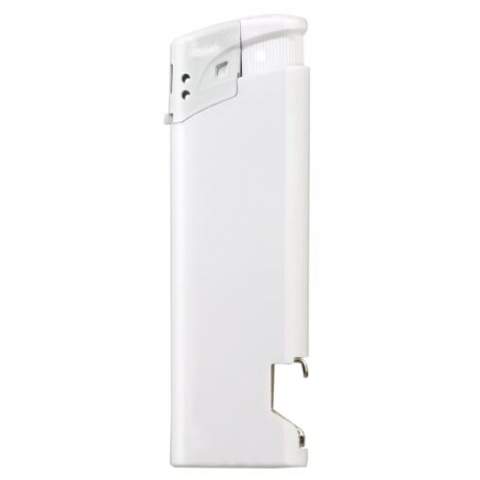 Electronic lighter with bottle opener. Child-resistant and refillable.