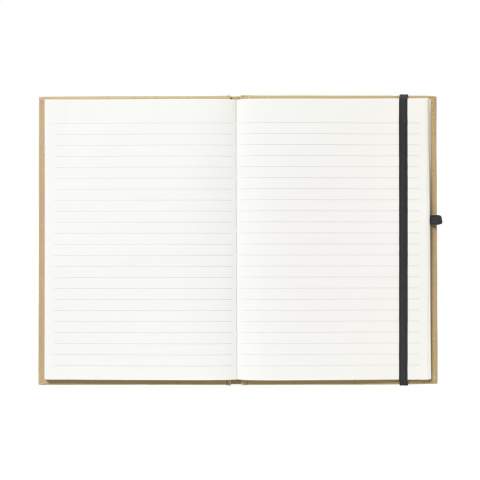 Environmentally friendly, A5 size notebook made of recycled material. With approx. 80 sheets/160 pages of cream-coloured, lined paper (70 g/m²), handy pen loop and elastic closure.