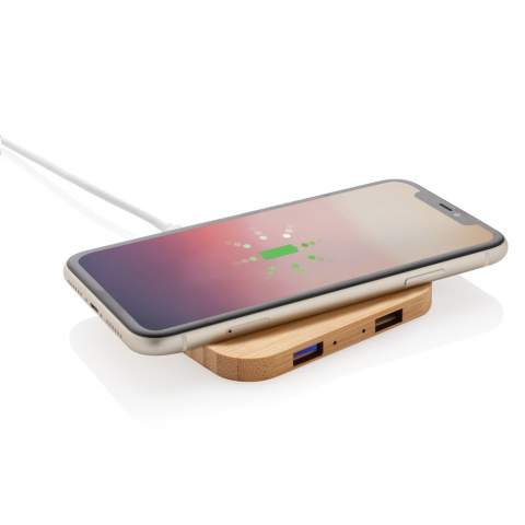 5W wireless charger made from 100% FSC® certified bamboo. With 150cm 100% RCS recycled TPE micro USB cable. Compatible with all QI enabled devices like Android latest generation, iPhone 8 and up. Input: 5V/2A; Wireless Output: 5V/1A - 5W.; Item and accessories 100% PVC free. Packed in FSC®mix packaging.<br /><br />WirelessCharging: true<br />PVC free: true
