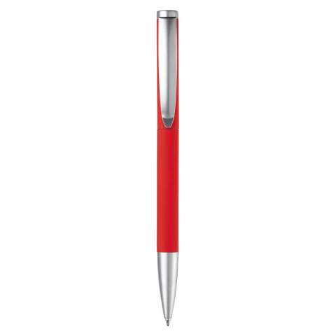 A Toppoint design metal pen with rubberized finish, provided with a metal Jumbo refill with blue writing ink. Including twist mechanism, metal clip and tip. Laser engraving possible.