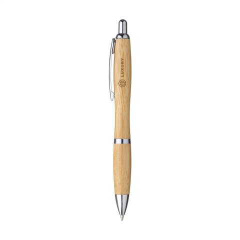 WoW! Blue ink bamboo ballpoint pen with metal clip and silver-coloured accents.