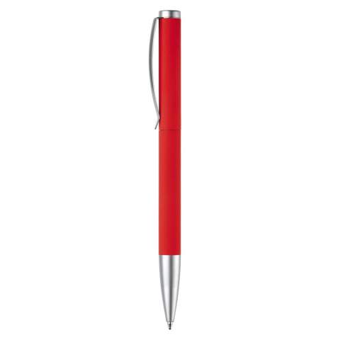 A Toppoint design metal pen with rubberized finish, provided with a metal Jumbo refill with blue writing ink. Including twist mechanism, metal clip and tip. Laser engraving possible.