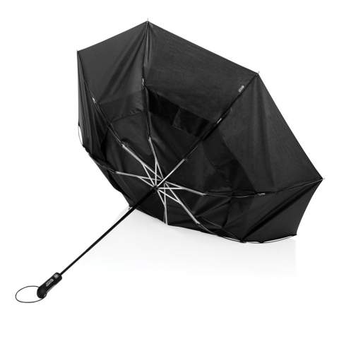 This Swiss Peak Aware™ RPET Tornado 27” pocket storm umbrella is the perfect umbrella! Compact enough but if unfolded it becomes an umbrella which is big enough for 2 people. Made with an aluminium frame and fibreglass ribs, 3 section umbrella and auto open & close. Stormproof. The canopy is made with 190T RPET. With AWARE™ tracer that validates the genuine use of recycled materials. This umbrella canopy is made of 11.7 PET bottles (500ml). 2% of proceeds of each Impact product sold will be donated to Water.org.<br /><br />UmbrellaMechanism: Automatic Open/Close<br />IsStormproof: true