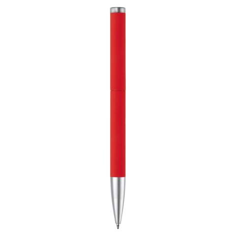 A Toppoint design metal pen with rubberized finish, provided with a metal Jumbo refill with blue writing ink. Including twist mechanism, metal clip and tip. Laser engraving possible.