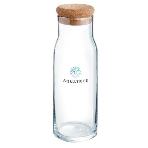 Elegant, glass carafe with a cork cap. For serving water, juice or alcoholic drinks. With a large opening for adding ice cubes and easy to clean. Capacity 1,000 ml.