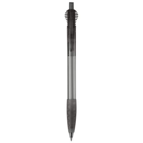 Toppoint design ball pen with rubber grip, made in Germany. This pen has a blue writing X20 refill for 2.5km of writing pleasure. Made with transparent parts.