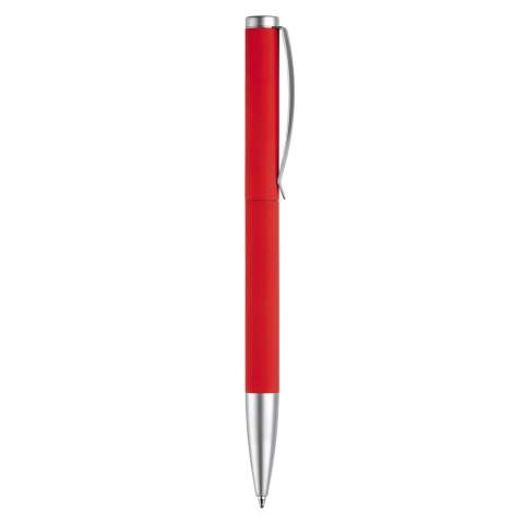 A Toppoint design metal pen with rubberized finish, provided with a metal Jumbo refill with blue writing ink. Including twist mechanism, metal clip and tip. Laser engraving possible.