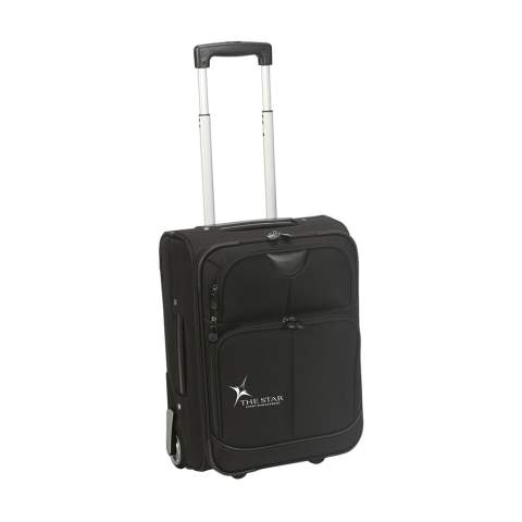 Trolley aus 1000D Polyester mit großem Hauptfach, doppeltem Reißverschluss, verschiedenen Einsteckfächern, 2 Rollen und Teleskopgriff aus Aluminium. Fassungsvermögen ca. 22 Liter. Pro Stück in einer versandfertigen Verpackung.