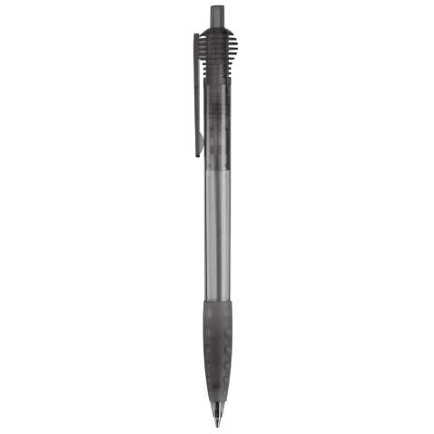 Toppoint design ball pen with rubber grip, made in Germany. This pen has a blue writing X20 refill for 2.5km of writing pleasure. Made with transparent parts.