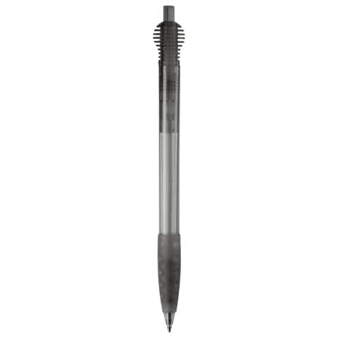 Toppoint design ball pen with rubber grip, made in Germany. This pen has a blue writing X20 refill for 2.5km of writing pleasure. Made with transparent parts.