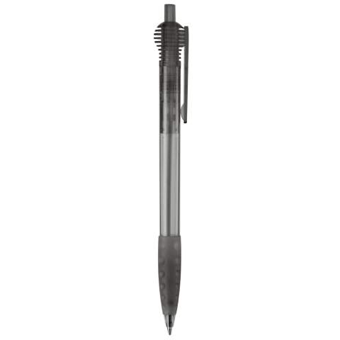 Toppoint design ball pen with rubber grip, made in Germany. This pen has a blue writing X20 refill for 2.5km of writing pleasure. Made with transparent parts.