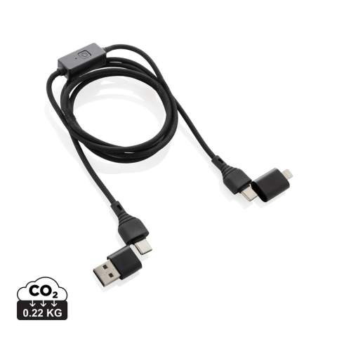 Oplaad- en datakabel van 60 W die al uw mobiele apparaten op topsnelheid kan opladen en zelfs het opladen van laptops ondersteunt. De kabel heeft een unieke geïntegreerde knop om de gegevensoverdrachtfunctie uit te schakelen wanneer u de kabel in het openbaar gebruikt, om te voorkomen dat gegevensdiefstal of hackers toegang krijgen tot uw telefoon. Druk eenvoudig op de knop om de beveiligingsmodus te activeren. De kabel is gemaakt van gerecycled TPE, PET, ABS en gerecycled aluminium. 120 cm lang en ondersteunt Car Play en Android Auto (alleen type C tot type C). Totaal gerecycled materiaal: 52% op basis van het totale gewicht van het item. RCS-certificering zorgt voor een volledig gecertificeerde toeleveringsketen van de gerecyclede materialen. Verpakt in FSC mixverpakking. PVC-vrij.<br /><br />PVC free: true
