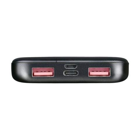Keep your smartphone, tablet or smartwatch charged with this powerbank from Grundig. The powerbank has an output of 10000 mAH and a Li-polymer battery. With ABS casing and LED indicator light. Equipped with 4 USB ports: two USB-A and one micro-USB and USB-C input. Input and Type-C output: 5V/2A, 9V/2A, 12V/1.5A. Compatible with all mobile devices that support QI wireless charging. Includes USB-A/USB-C cable and user manual. Each in a FSC® certified packaging.