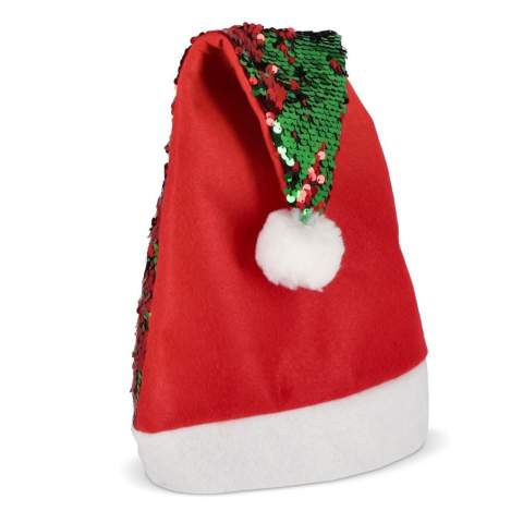 Brillez pendant les fêtes avec ce bonnet de Noël à paillettes éclatant ! Orné de paillettes bicolores scintillantes, il ajoute une touche de glamour à toute tenue festive. Passez la main dessus pour un effet magique de changement de couleur !