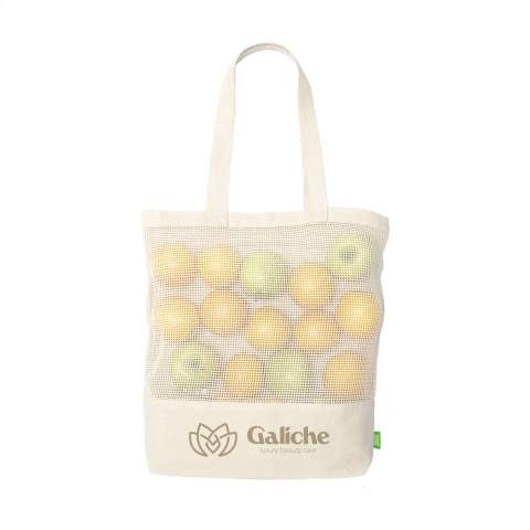 WoW! A sturdy ECO mesh shopping bag made from 100% organic quality cotton (180 g/m²). Features a firmly woven base and long handles. Durable and environmentally friendly. Capacity approx. 12 litres.