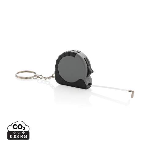1 metre keychain tape. Made from RCS recycled ABS and stainless steel blade. Total recycled content: 27% based on total item weight. RCS certification ensures a completely certified supply chain of the recycled materials. Packed in FSC mix packaging.<br /><br />TapeLengthMeters: 1.00