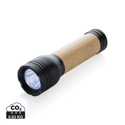 USB rechargeable 1W torch made with FSC® 100% bamboo and RCS (Recycled Claim Standard) certified recycled ABS. Total recycled content: 23% based on total item weight. RCS certification ensures a completely certified supply chain of the recycled materials. The torch comes with 500 mah grade-A lithium battery. The torch can be operated up to 3 hours on one single charge and recharged via type c in 2.5 hours.  The beam distance is 50 metres and provides 90 lumen. With 3 modes (bright, medium and flash). Including RCS certified recycled TPE charging cable. Packed in FSC® mix kraft packaging. Item and accessories 100% PVC free<br /><br />PowerbankCapacity: 500<br />Lightsource: LED<br />LightsourceQty: 1<br />PVC free: true