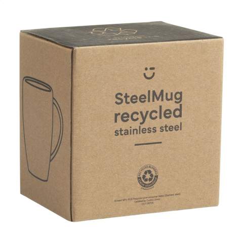 WoW! Double-walled drinking cup made from recycled stainless steel. Not dishwasher-safe. RCS-certificated. Total recycled material: 90%. Capacity 220 ml. Stainless steel can be recycled many times whilst retaining the quality of the material. By using recycled stainless steel, fewer new raw materials are needed. This means less energy consumption and less use of water. A responsible choice. Each item is supplied in an individual brown cardboard box.