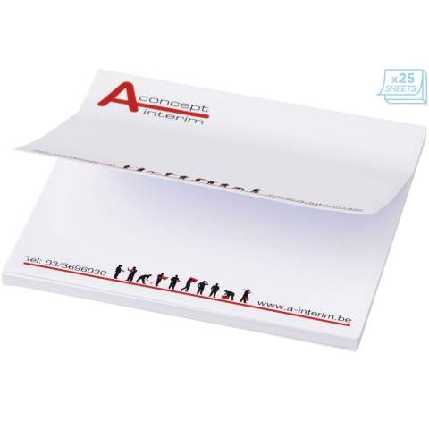 Mémo-autocollants Sticky-Mate® comprenant des feuilles auto-collantes de papier vierge de 80 g/m² en différentes couleurs. Marquage en couleurs pleines possible sur chaque feuille. Trois tailles possibles (25/50/100 feuilles).