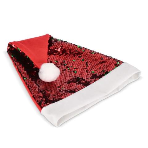 Brillez pendant les fêtes avec ce bonnet de Noël à paillettes éclatant ! Orné de paillettes bicolores scintillantes, il ajoute une touche de glamour à toute tenue festive. Passez la main dessus pour un effet magique de changement de couleur !