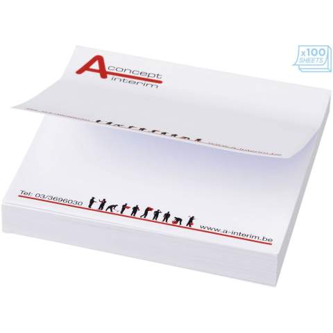 Mémo-autocollants Sticky-Mate® comprenant des feuilles auto-collantes de papier vierge de 80 g/m² en différentes couleurs. Marquage en couleurs pleines possible sur chaque feuille. Trois tailles possibles (25/50/100 feuilles).