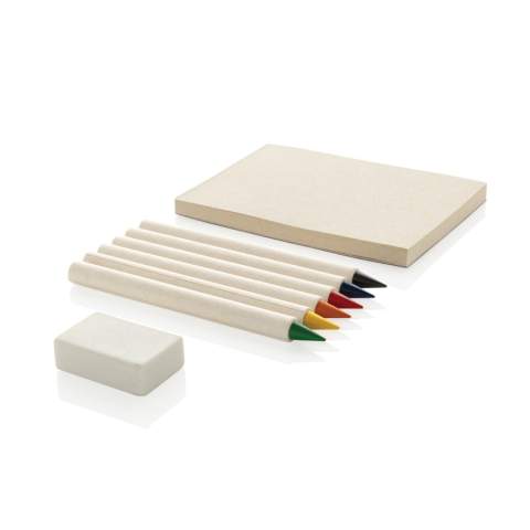 Le set de 6pcs crayons de couleur Infinity Micki avec bloc-notes est parfait pour tous vos projets créatifs. Ce set comprend six couleurs vibrantes : rouge, jaune, bleu, vert, orange et noir, chacune d'une longueur de 9 cm. Les crayons sont fabriqués à partir de carton de lait recyclé certifié GRS à 69 % et sont dotés d'une pointe en graphite lisse pour faciliter le coloriage. Le set comprend également un bloc-notes de 50 feuilles, parfait pour dessiner ou noter des idées. Les crayons sont présentés dans un emballage kraft FSC® orné d'une charmante illustration, ce qui ajoute une touche agréable. Les crayons de couleur traditionnels ont une durée de vie d'environ 200 mètres, mais ces crayons Infinity Tree-Free peuvent écrire jusqu'à 20 000 mètres. Ils produisent un trait lisse, sont faciles à effacer et durent plus longtemps que 100 crayons de couleur ordinaires, ce qui en fait un choix judicieux pour une créativité durable. Gomme incluse.<br /><br />NotebookFormat: Other<br />PaperRulingLayout: Pages vierges